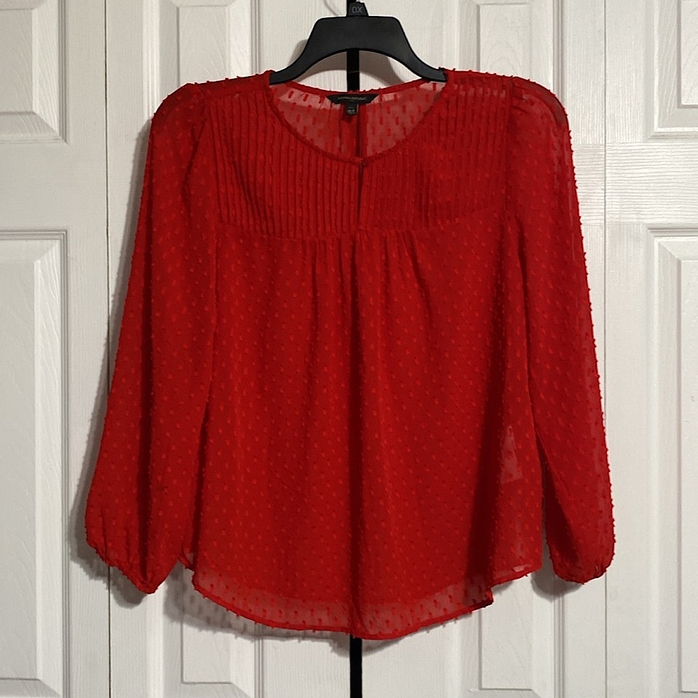 Banana Republic Red Swiss dot Long Sleeve smock top Blouse shirt Size MP